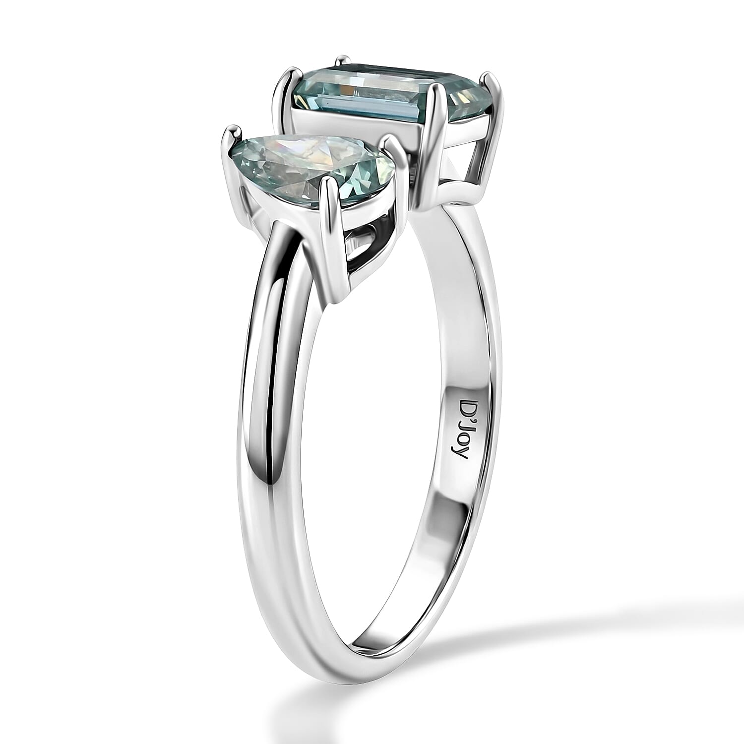 D'Joy - Paraiba Moissanite Toi-et-Moi Ring in Rhodium Overlay Sterling Silver 2.30 Ct.