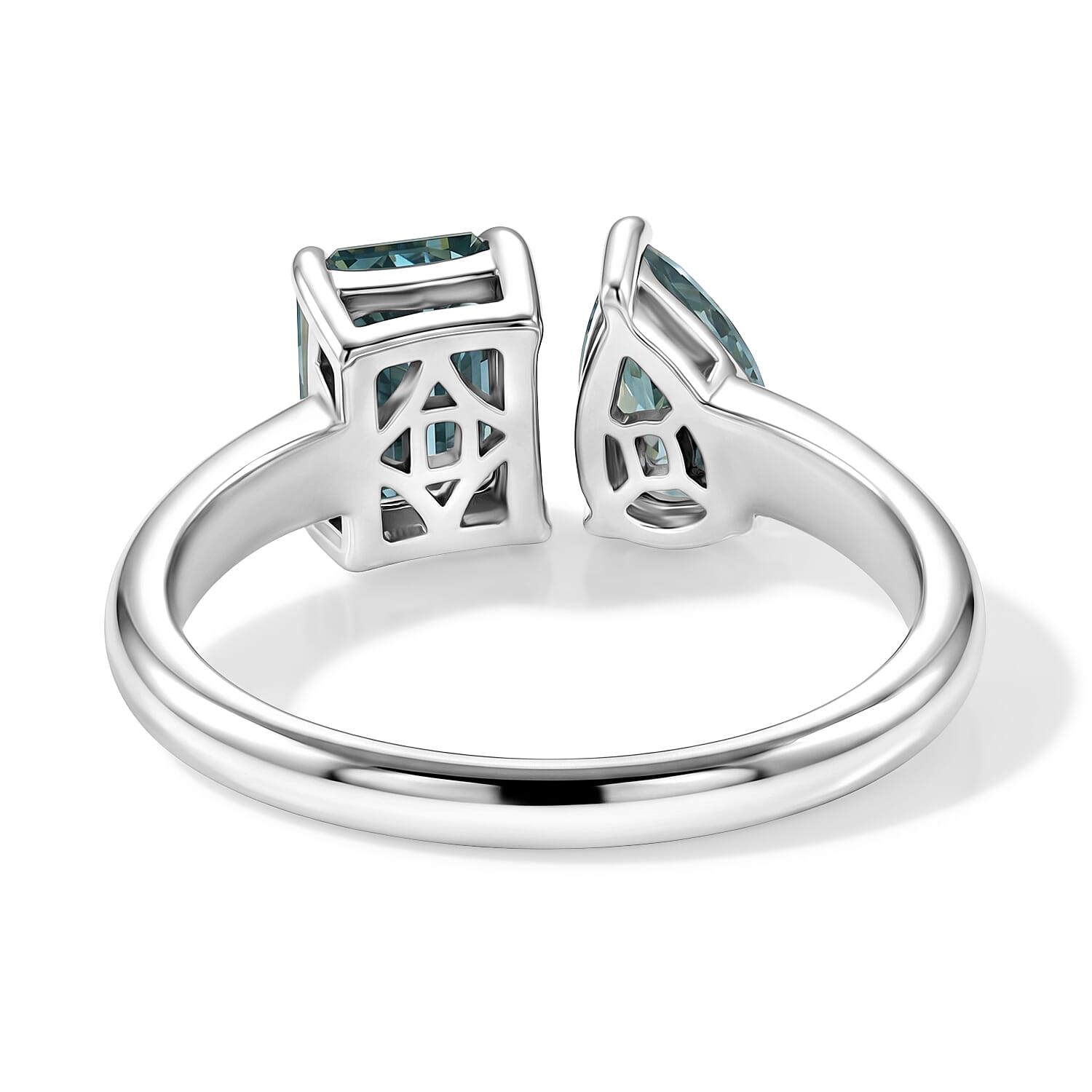 D'Joy - Paraiba Moissanite Toi-et-Moi Ring in Rhodium Overlay Sterling Silver 2.30 Ct.