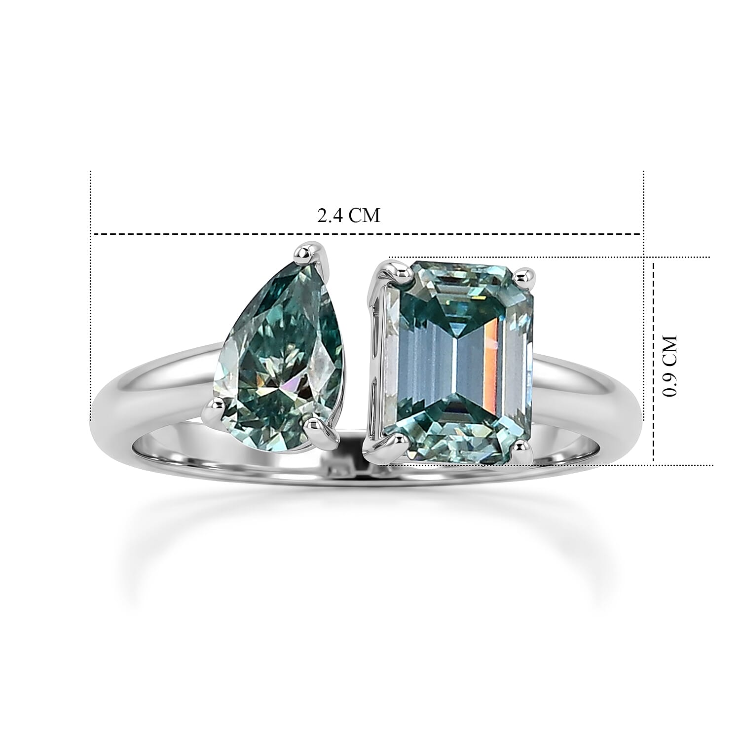 D'Joy - Paraiba Moissanite Toi-et-Moi Ring in Rhodium Overlay Sterling Silver 2.30 Ct.