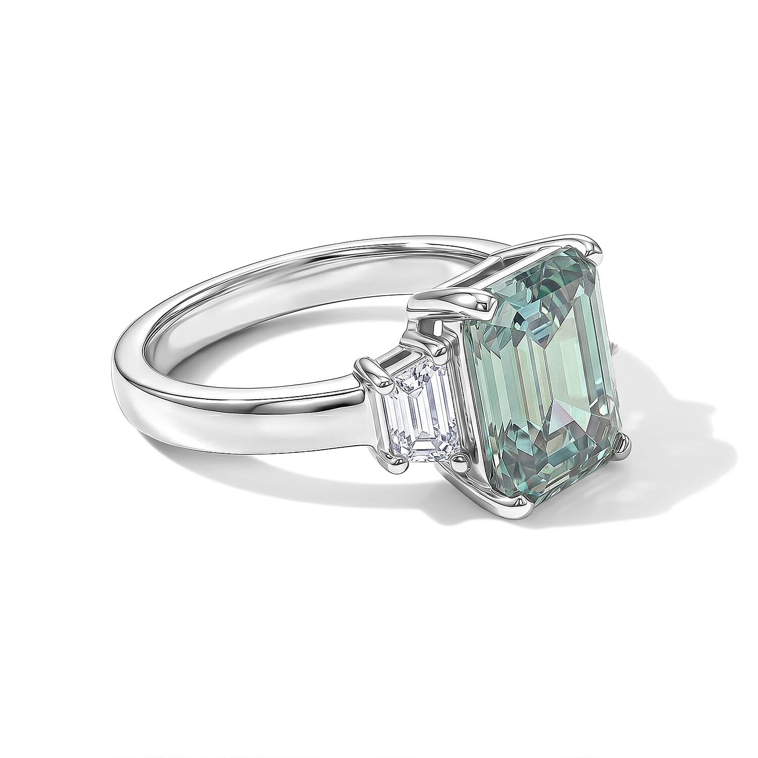 D'Joy - Paraiba Moissanite Trilogy Ring in Rhodium Overlay Sterling Silver 3.80 Ct.