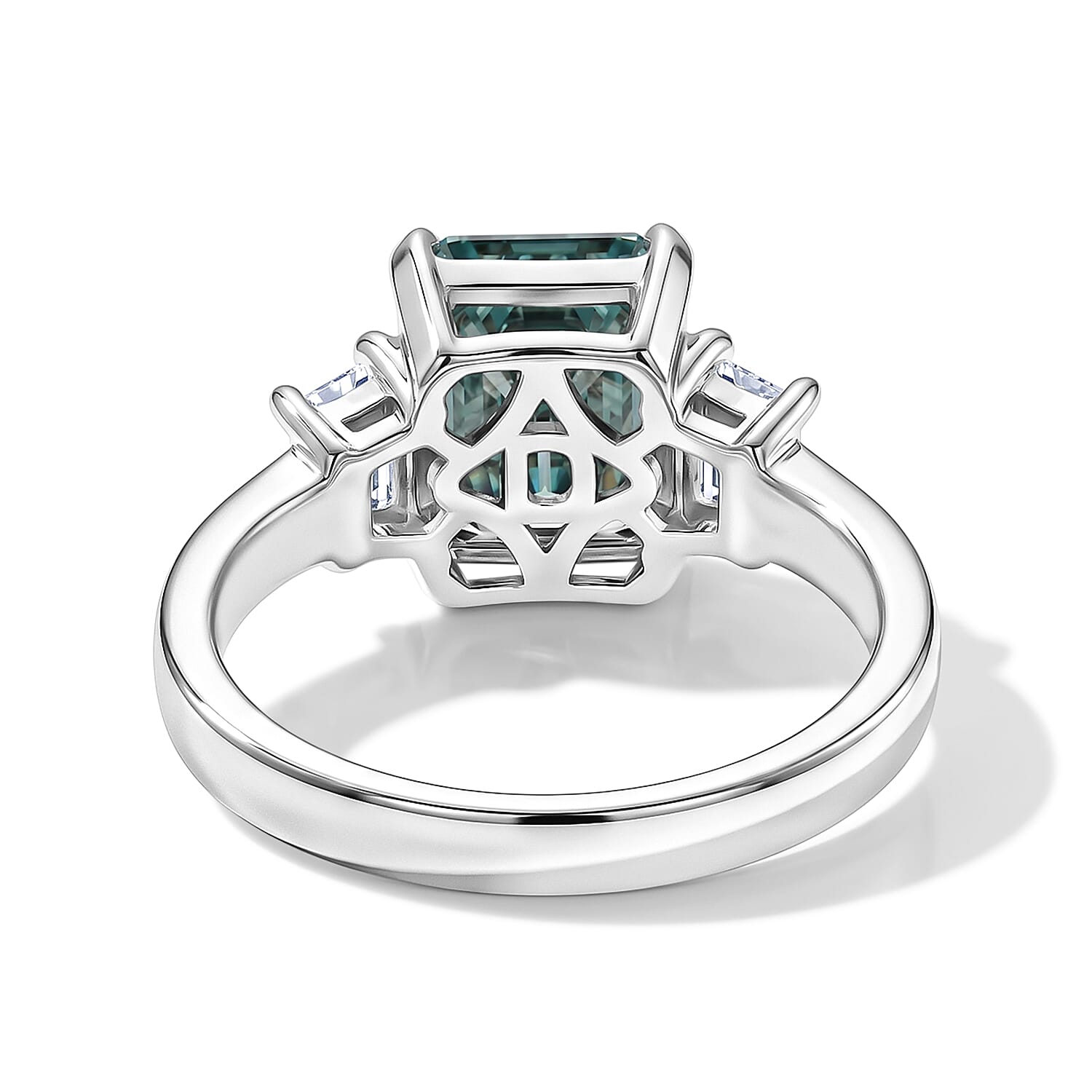 D'Joy - Paraiba Moissanite Trilogy Ring in Rhodium Overlay Sterling Silver 3.80 Ct.