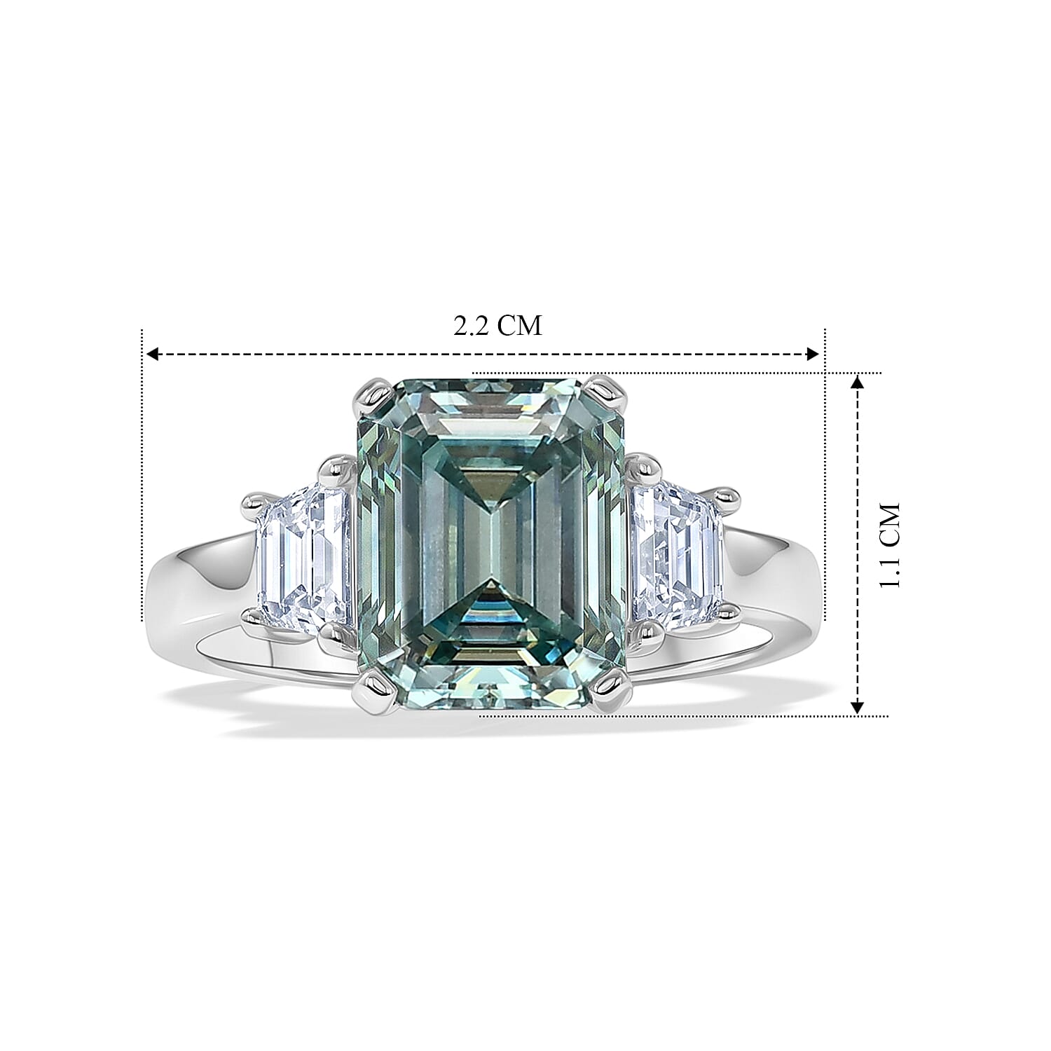 D'Joy - Paraiba Moissanite Trilogy Ring in Rhodium Overlay Sterling Silver 3.80 Ct.
