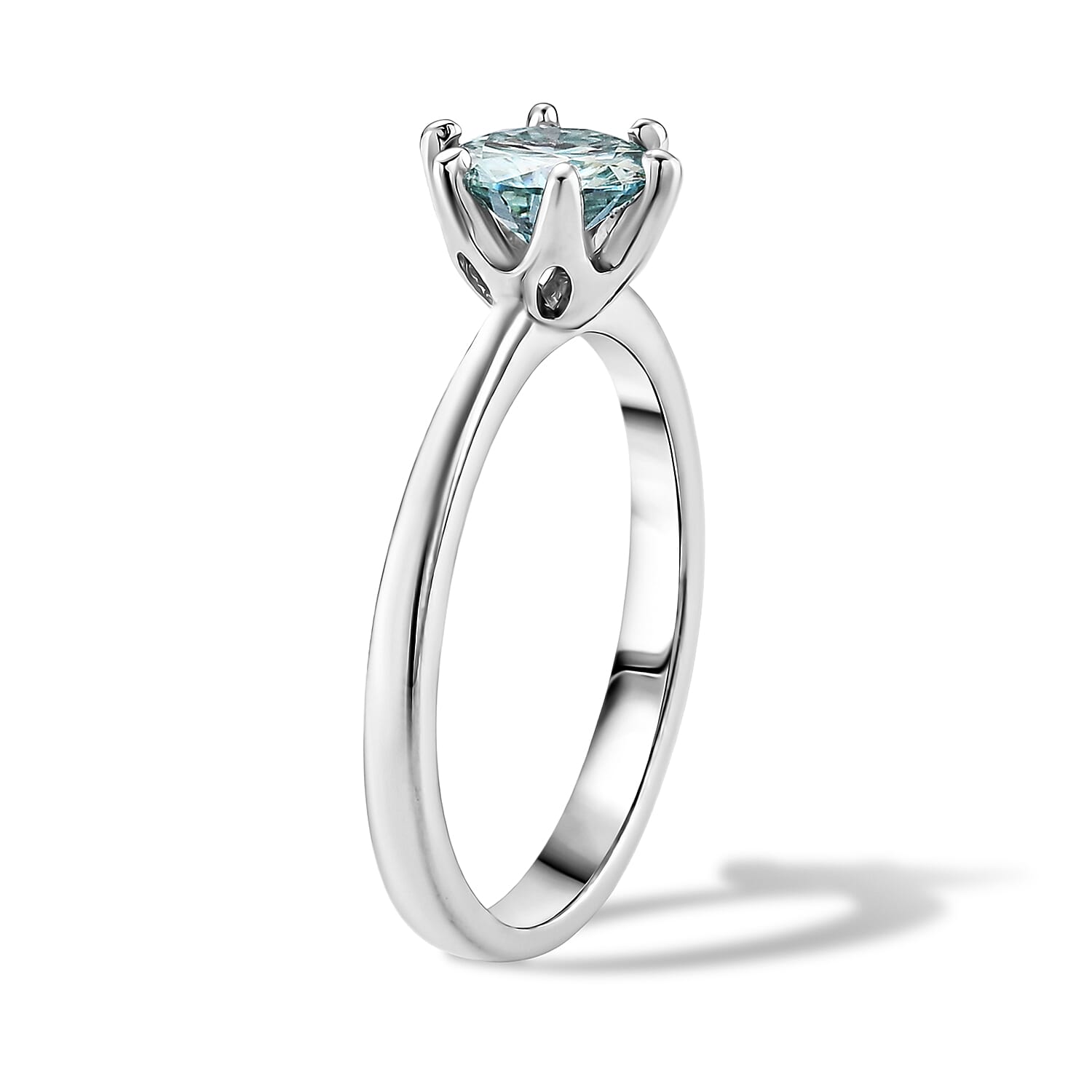 D'Joy - Paraiba Moissanite Solitaire Ring in Rhodium Overlay Sterling Silver