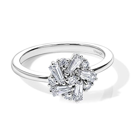D'Joy - Moissanite Cluster Ring in Platinum Overlay Sterling Silver