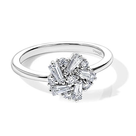 D'Joy - Moissanite Cluster Ring in Platinum Overlay Sterling Silver D'Joy - Moissanite Cluster Ring in Platinum Overlay Sterling Silver
