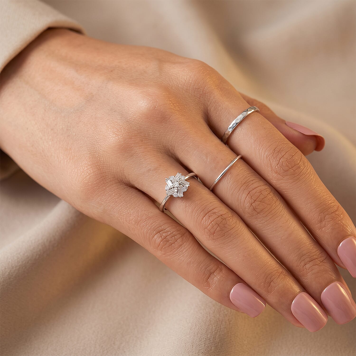 D'Joy - Moissanite Cluster Ring in Platinum Overlay Sterling Silver