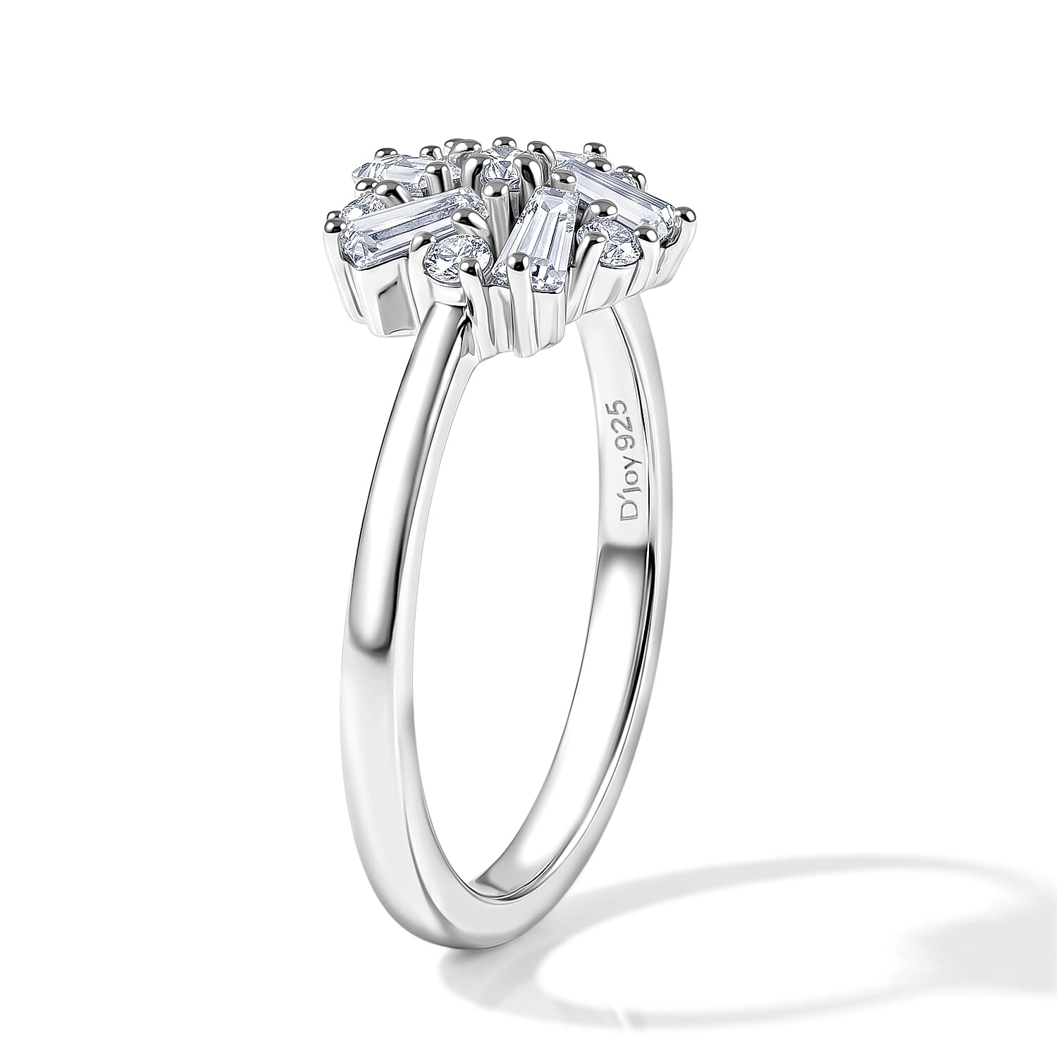 D'Joy - Moissanite Cluster Ring in Platinum Overlay Sterling Silver