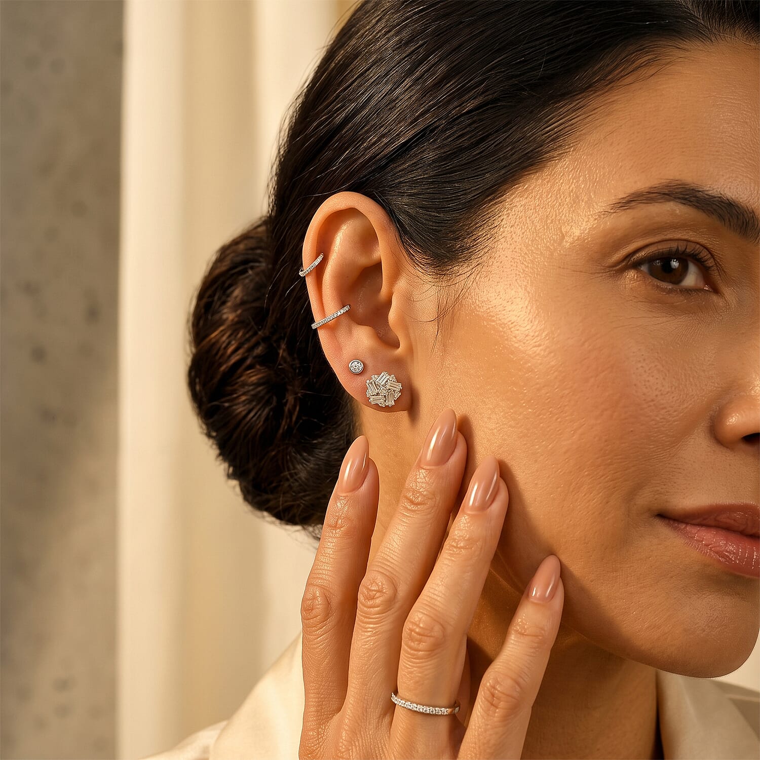 D'Joy Moissanite Cluster Earring in Platinum OverlaySterling Silver  0.780  Ct.