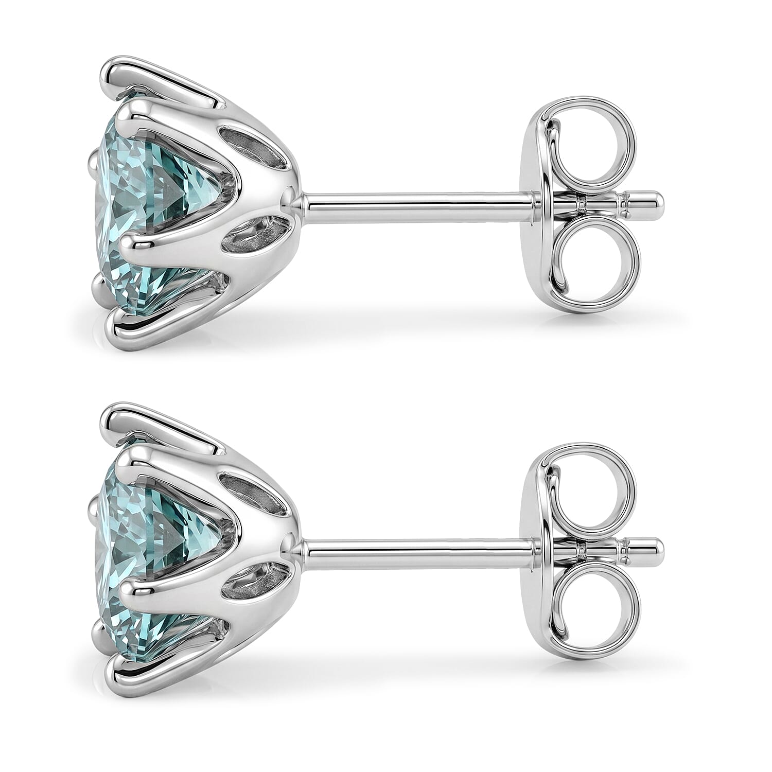 D'Joy - Paraiba Moissanite Solitaire Stud Push Post Earring in Rhodium Overlay Sterling Silver 1.88 Ct.