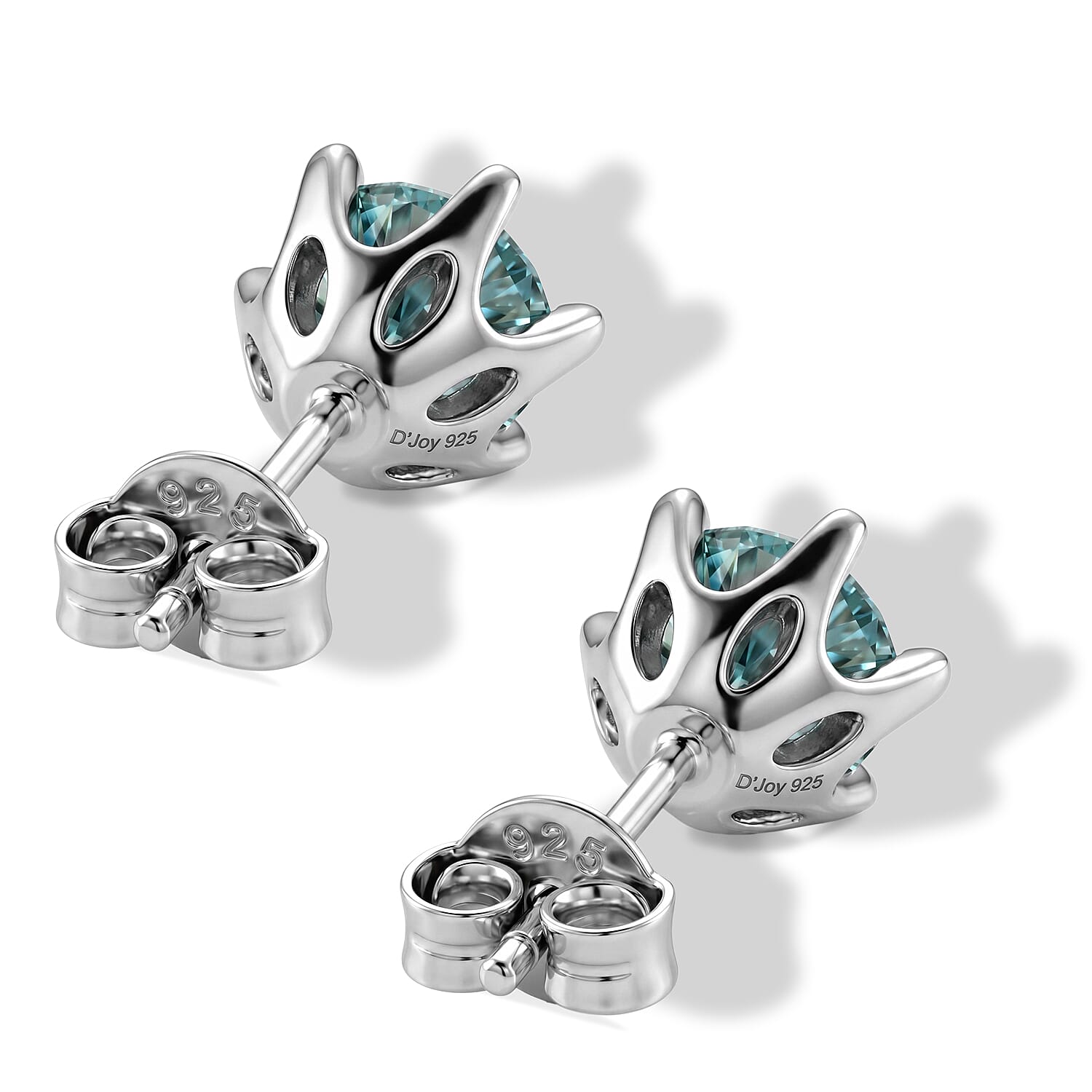 D'Joy - Paraiba Moissanite Solitaire Stud Push Post Earring in Rhodium Overlay Sterling Silver 1.88 Ct.
