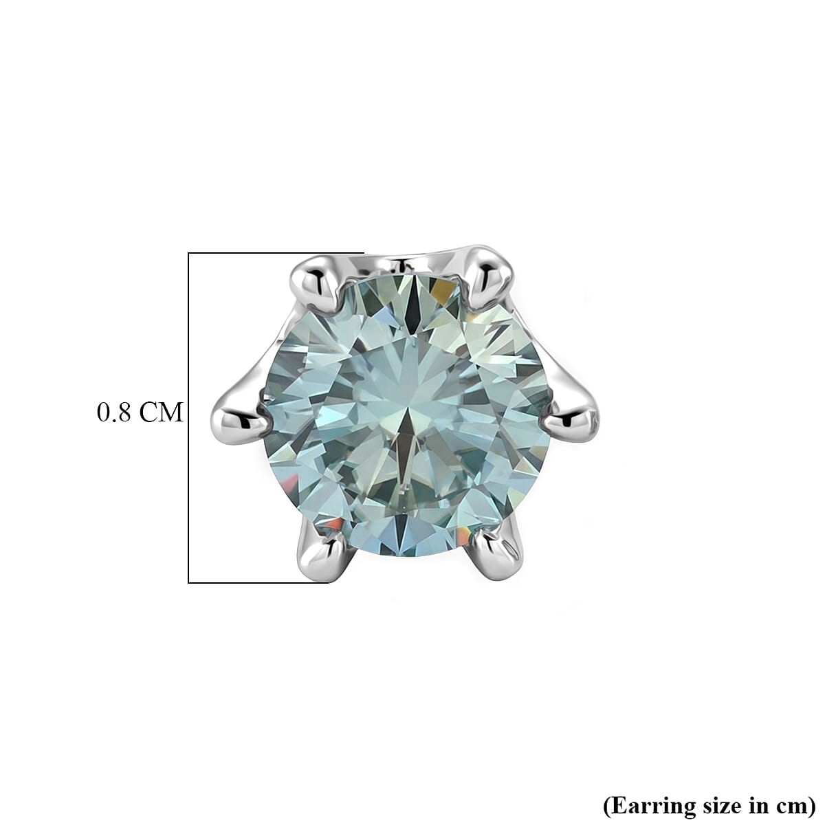 D'Joy - Paraiba Moissanite Solitaire Stud Push Post Earring in Rhodium Overlay Sterling Silver 1.88 Ct.