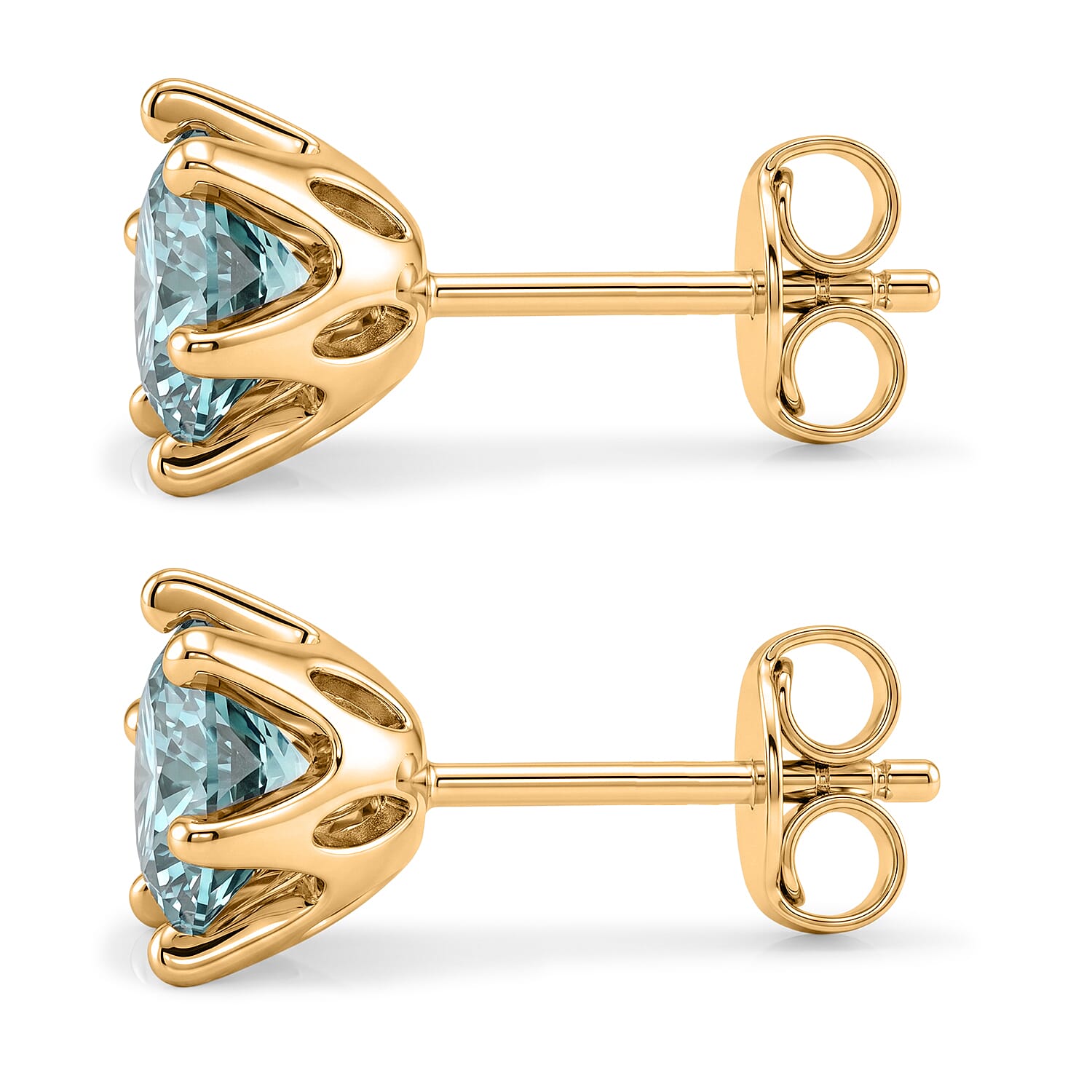 D'Joy - Paraiba Moissanite Solitaire Stud Push Post Earring in Yellow Gold Plated Sterling Silver 1.88 Ct.