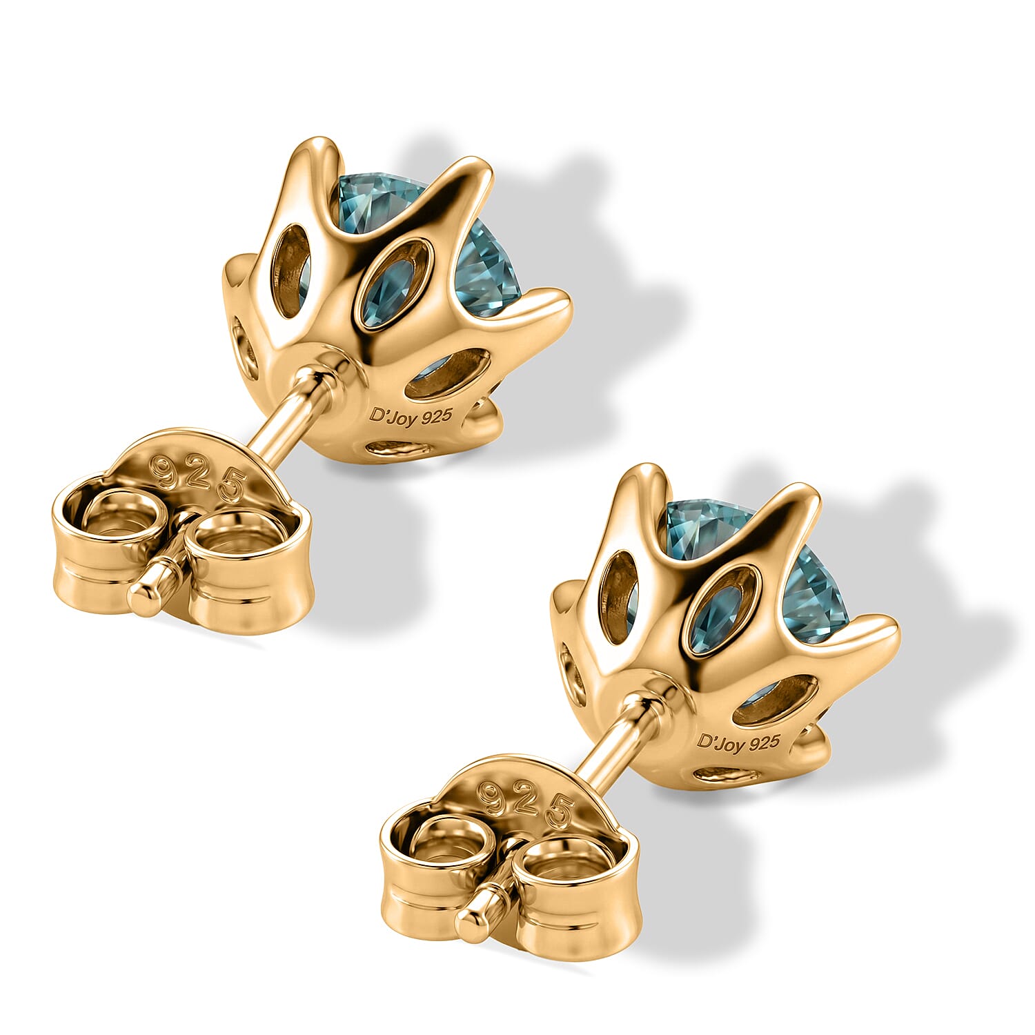 D'Joy - Paraiba Moissanite Solitaire Stud Push Post Earring in Yellow Gold Plated Sterling Silver 1.88 Ct.