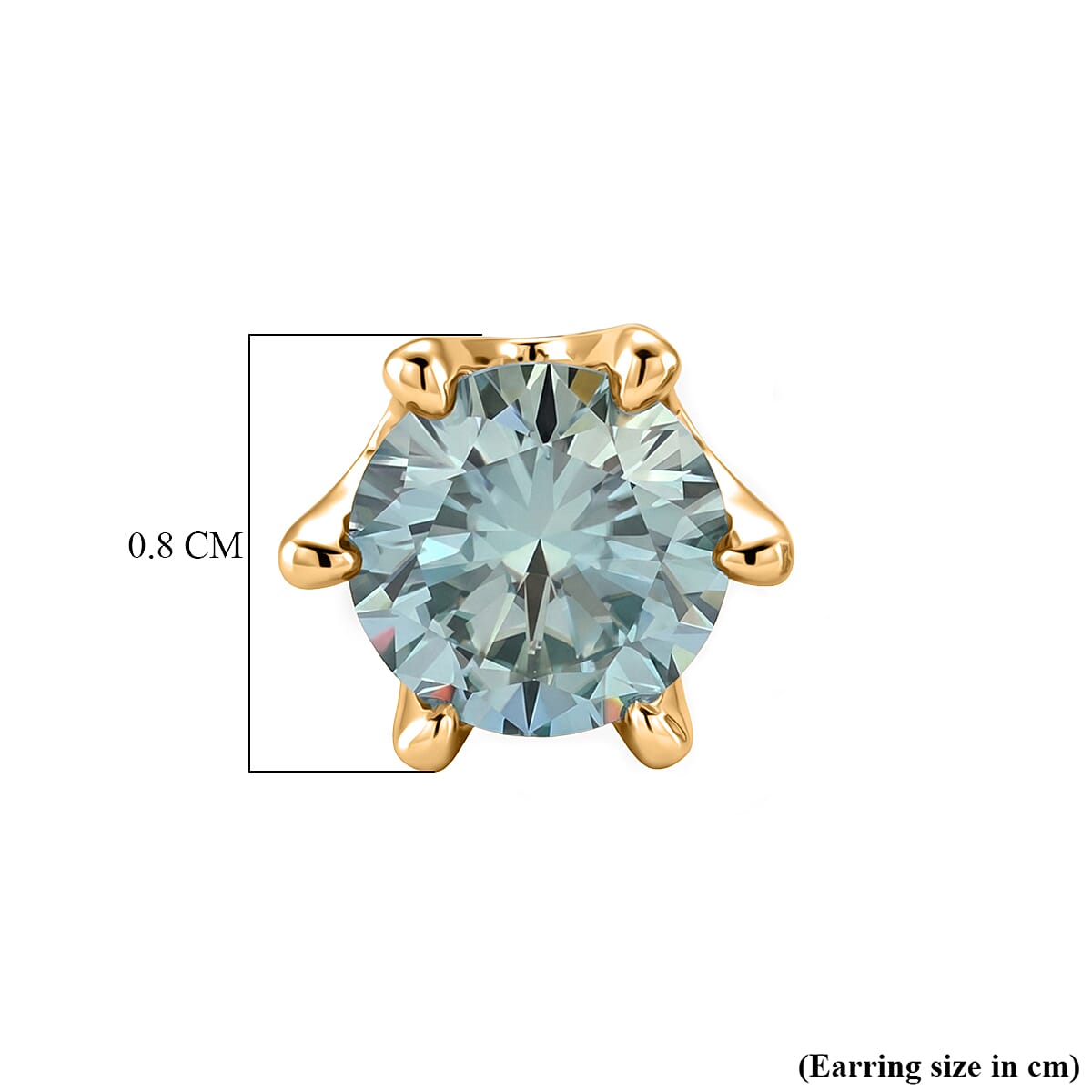 D'Joy - Paraiba Moissanite Solitaire Stud Push Post Earring in Yellow Gold Plated Sterling Silver 1.88 Ct.