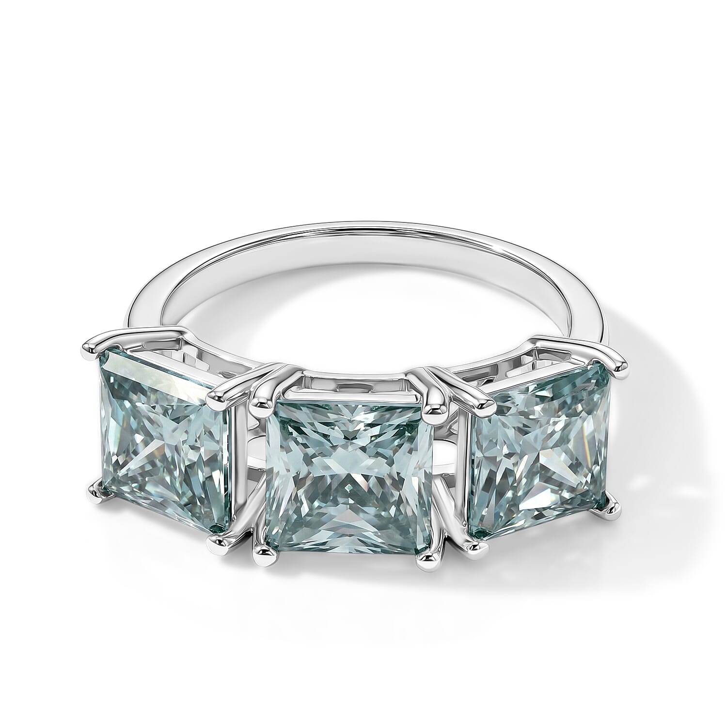 D'Joy - Paraiba Moissanite Trilogy Ring in Rhodium Overlay Sterling Silver 5.10 Ct.