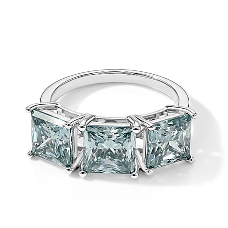 D'Joy - Paraiba Moissanite Trilogy Ring in Rhodium Overlay Sterling Silver 5.10 Ct.