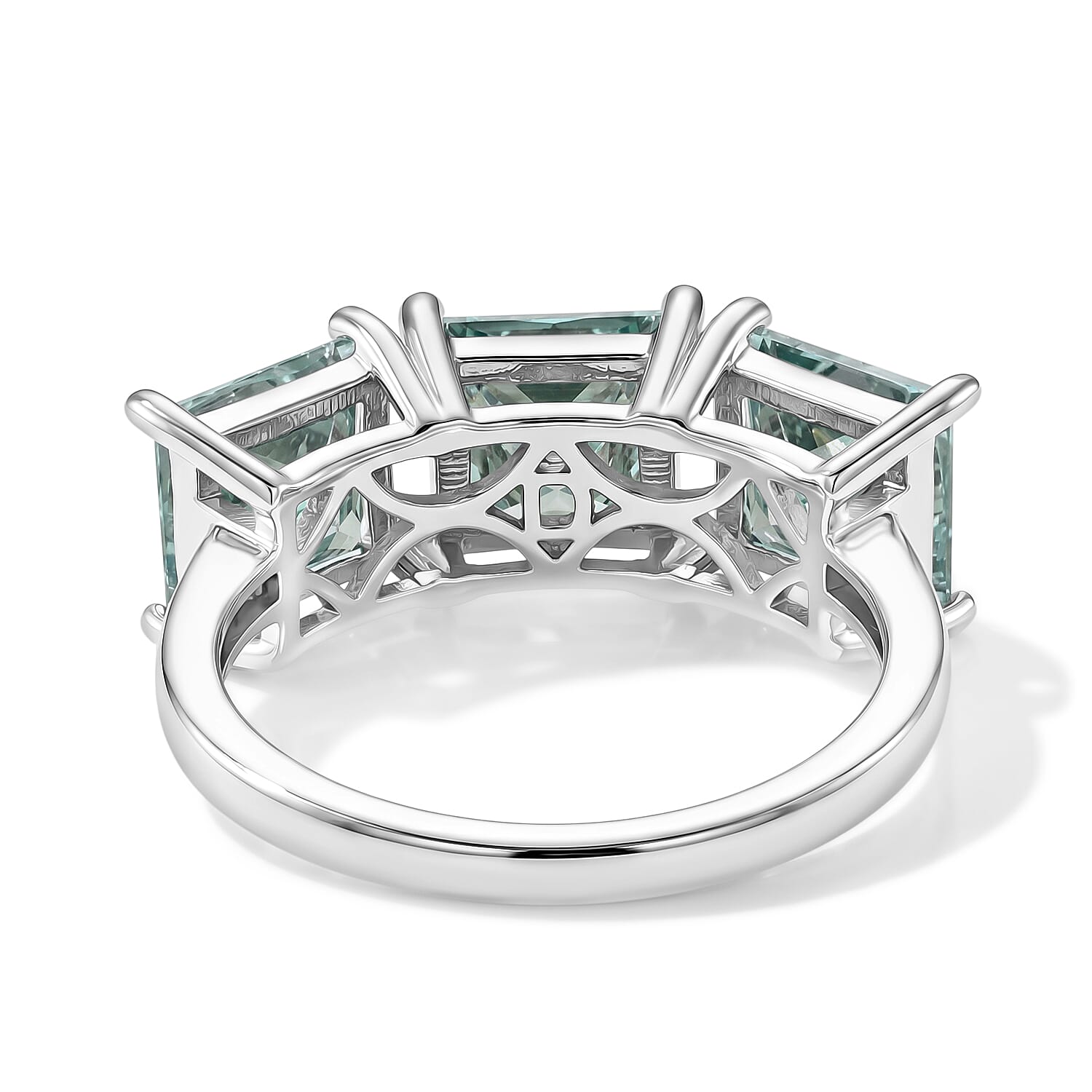 D'Joy - Paraiba Moissanite Trilogy Ring in Rhodium Overlay Sterling Silver 5.10 Ct.