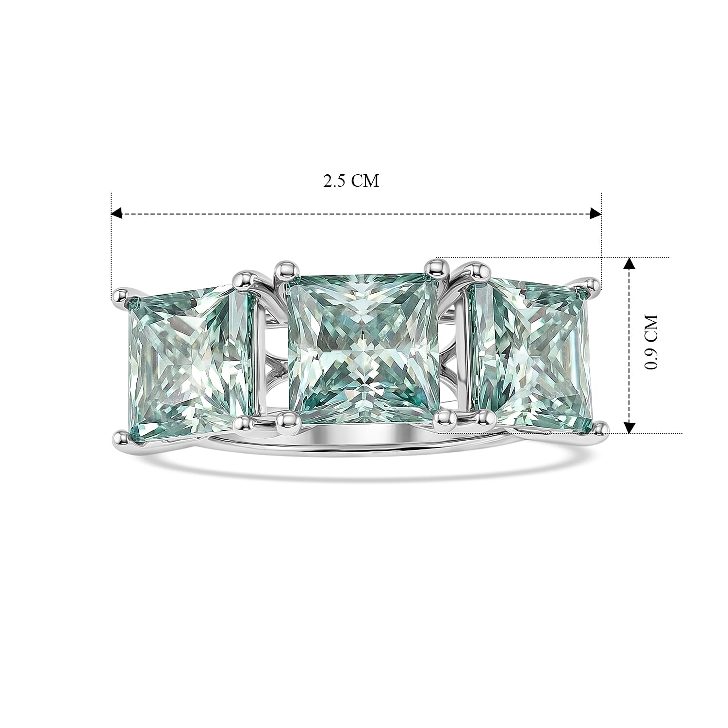 D'Joy - Paraiba Moissanite Trilogy Ring in Rhodium Overlay Sterling Silver 5.10 Ct.