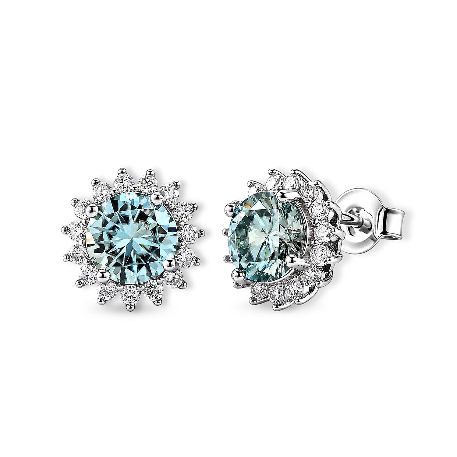 D'Joy - Moissanite Push Back Halo Earring in Rhodium Overlay Sterling Silver 1.20 Ct.
