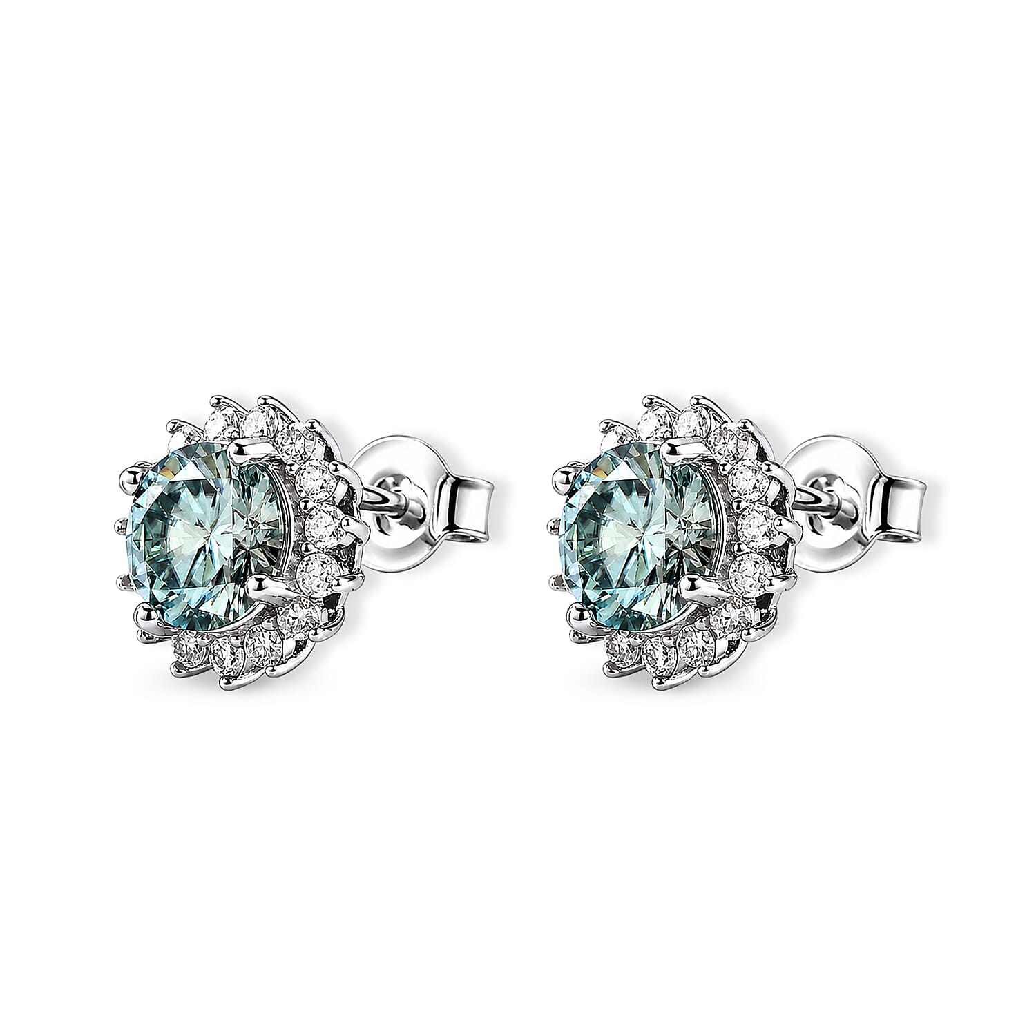 D'Joy - Moissanite Push Back Halo Earring in Rhodium Overlay Sterling Silver 1.20 Ct.