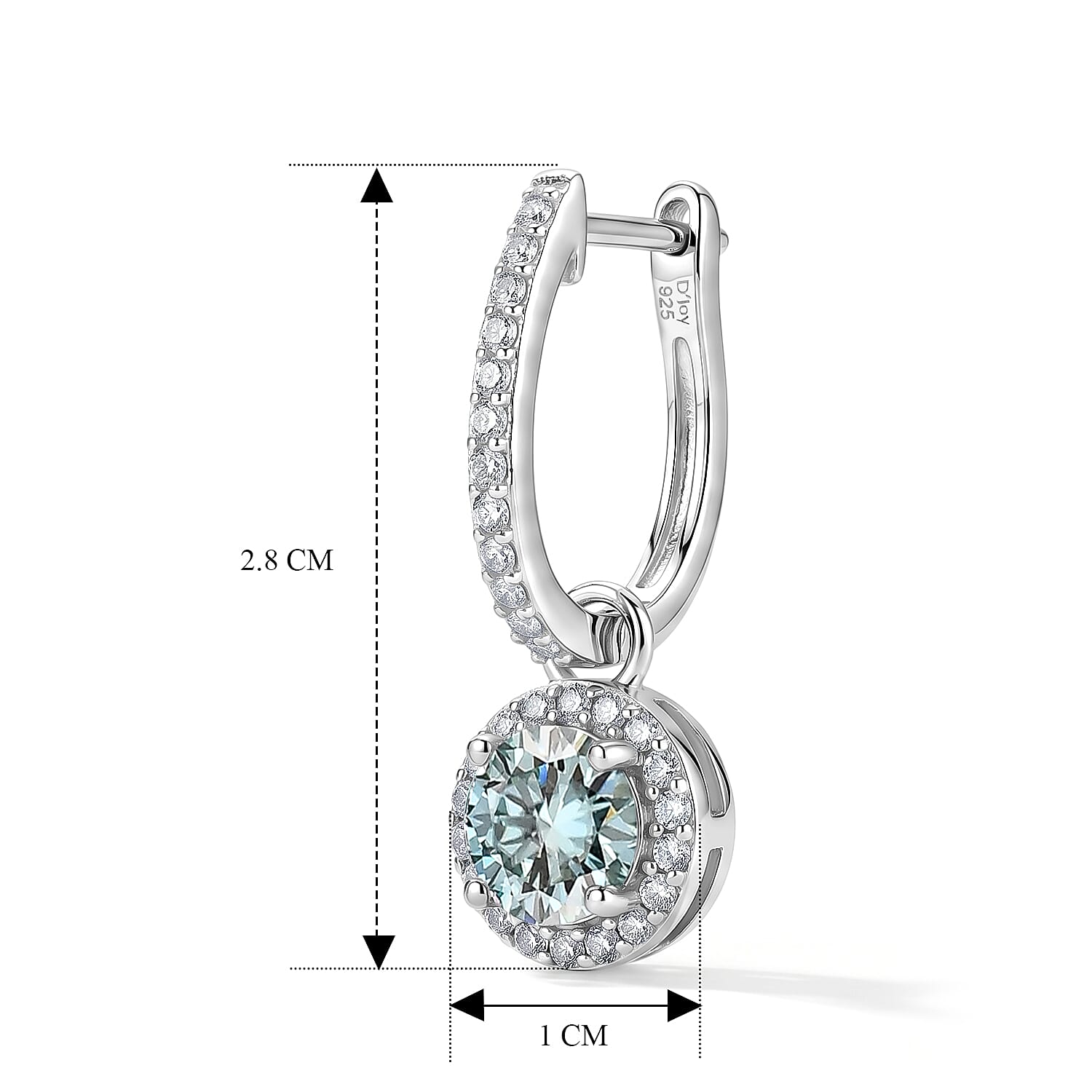 D'Joy - Paraiba Moissanite Hoop Drop Earring with Clasp in Rhodium Overlay Sterling Silver 2.37 Ct.