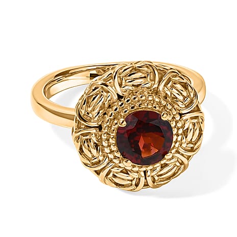 EverTrue - Red Garnet Solitaire Rosette Ring in Yellow Gold Tone 1.00 Ct.