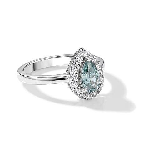 D'Joy - Paraiba Moissanite Halo Ring in Rhodium Overlay Sterling Silver 1.25 Ct.