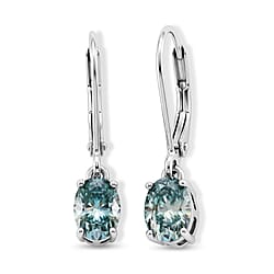 D'Joy - Paraiba Moissanite Solitaire Lever Back Earring in Yellow Gold Plated Sterling Silver 1.50 Ct.
