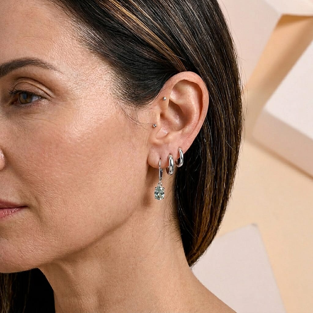 D'Joy - Paraiba Moissanite Solitaire Lever Back Earring in Rhodium Overlay Sterling Silver 1.50 Ct.
