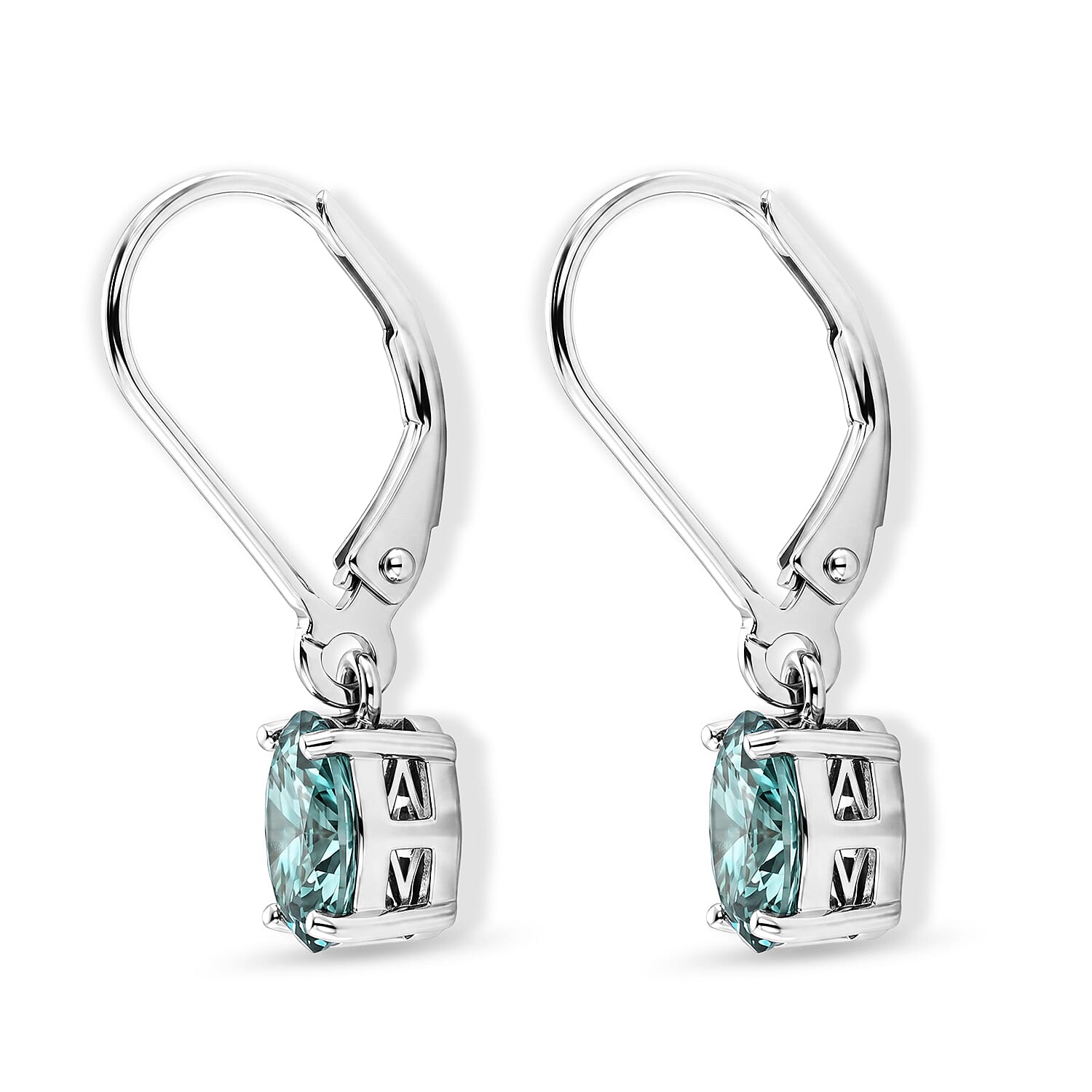 D'Joy - Paraiba Moissanite Solitaire Lever Back Earring in Rhodium Overlay Sterling Silver 1.50 Ct.