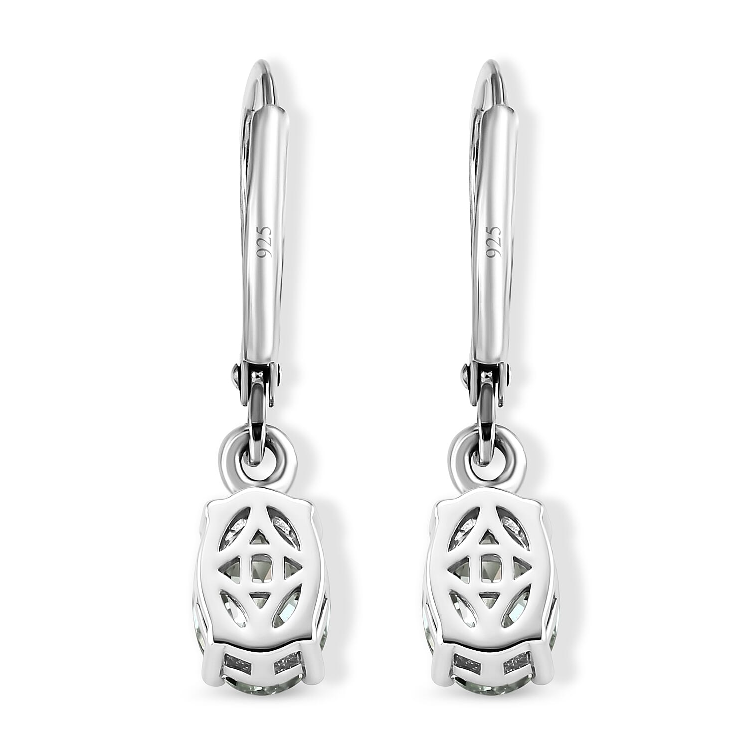 D'Joy - Paraiba Moissanite Solitaire Lever Back Earring in Rhodium Overlay Sterling Silver 1.50 Ct.