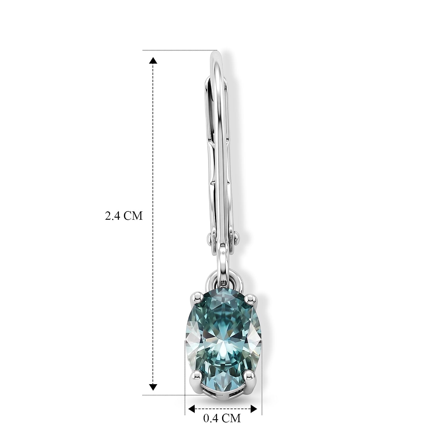 D'Joy - Paraiba Moissanite Solitaire Lever Back Earring in Rhodium Overlay Sterling Silver 1.50 Ct.
