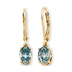 D'Joy - Paraiba Moissanite Solitaire Lever Back Earring in Yellow Gold Plated Sterling Silver 1.50 Ct.
