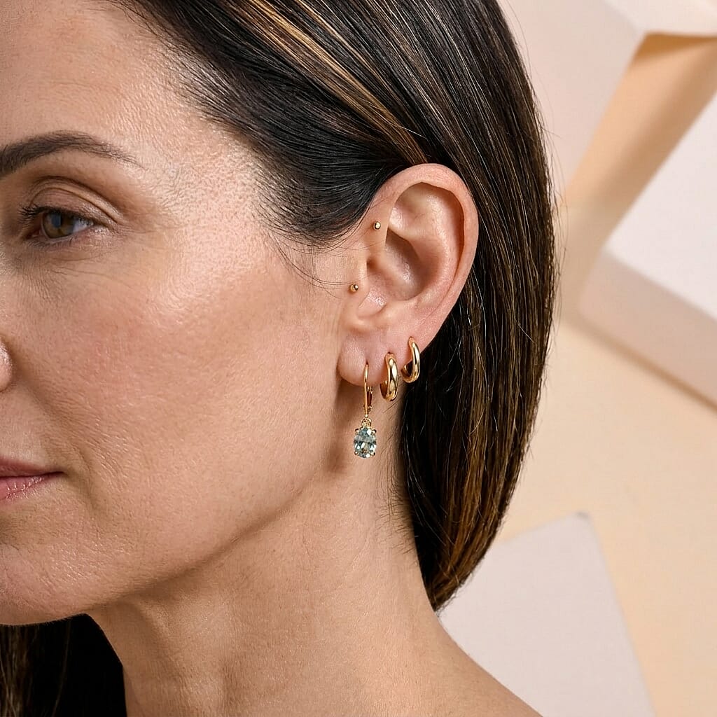 D'Joy - Paraiba Moissanite Solitaire Lever Back Earring in Yellow Gold Plated Sterling Silver 1.50 Ct.