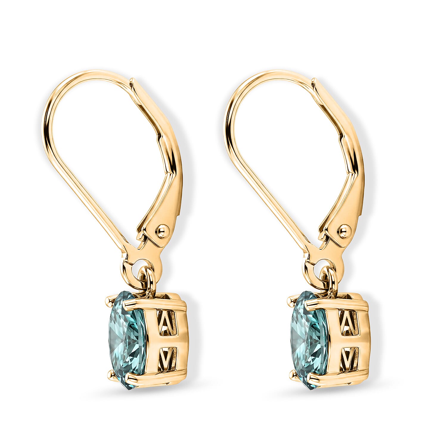 D'Joy - Paraiba Moissanite Solitaire Lever Back Earring in Yellow Gold Plated Sterling Silver 1.50 Ct.