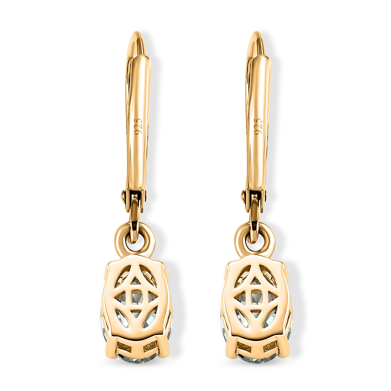 D'Joy - Paraiba Moissanite Solitaire Lever Back Earring in Yellow Gold Plated Sterling Silver 1.50 Ct.