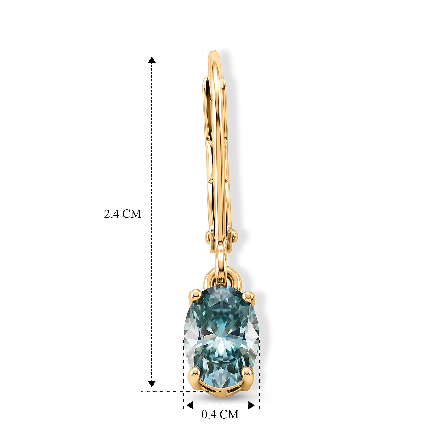 D'Joy - Paraiba Moissanite Solitaire Lever Back Earring in Yellow Gold Plated Sterling Silver 1.50 Ct.