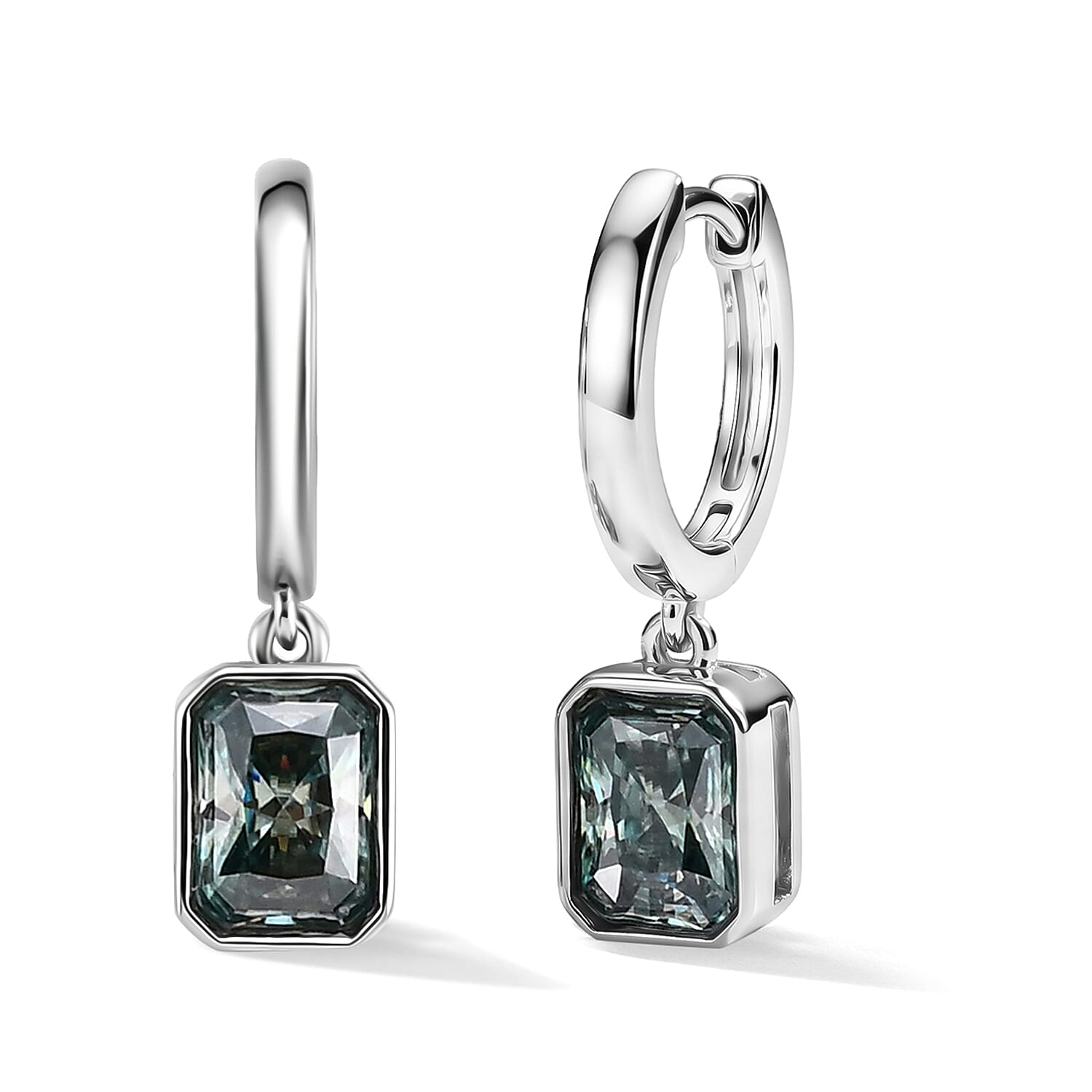 D'Joy - Paraiba Moissanite Full Hoop Earring with Clasp in Rhodium Overlay Sterling Silver 1.90 Ct.
