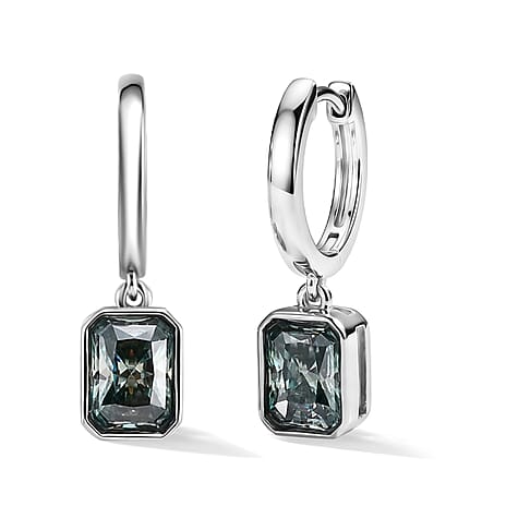 D'Joy - Paraiba Moissanite Full Hoop Earring with Clasp in Rhodium Overlay Sterling Silver 1.90 Ct.