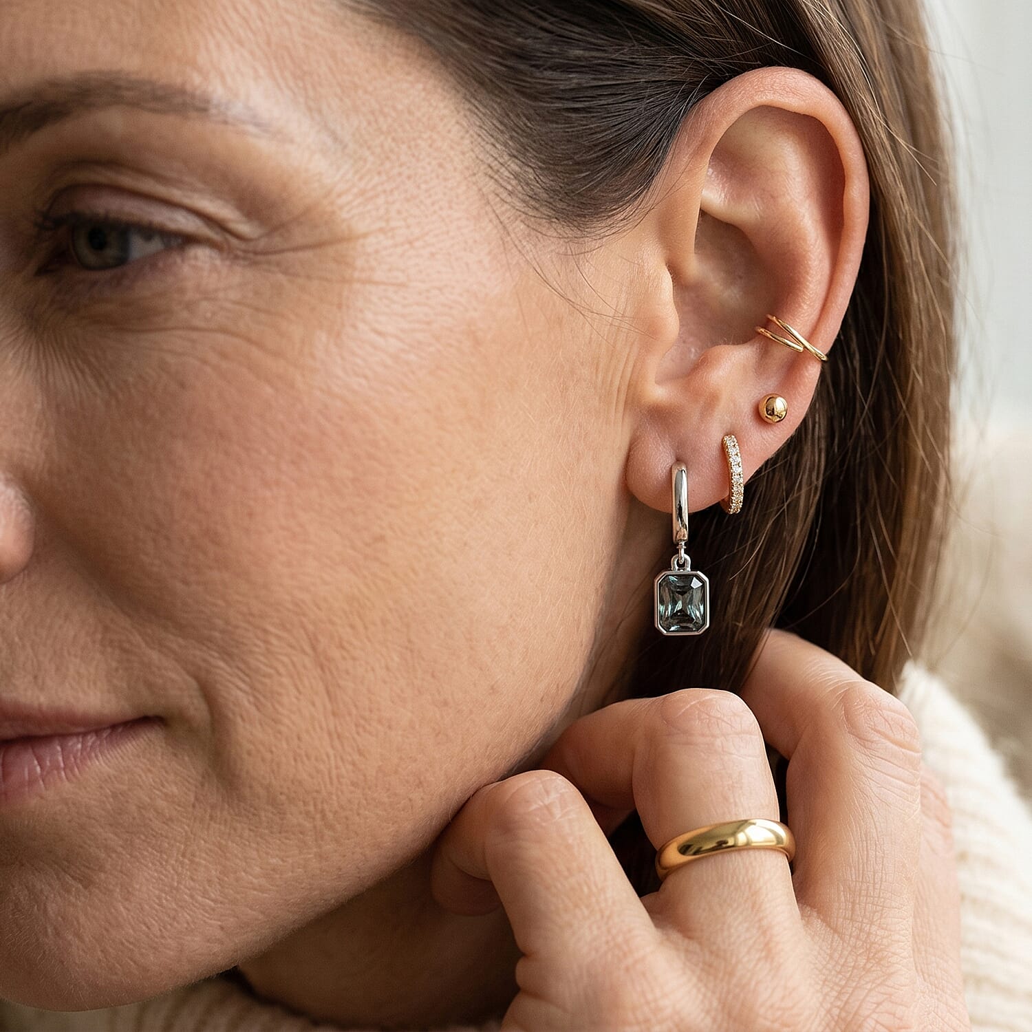 D'Joy - Paraiba Moissanite Full Hoop Earring with Clasp in Rhodium Overlay Sterling Silver 1.90 Ct.