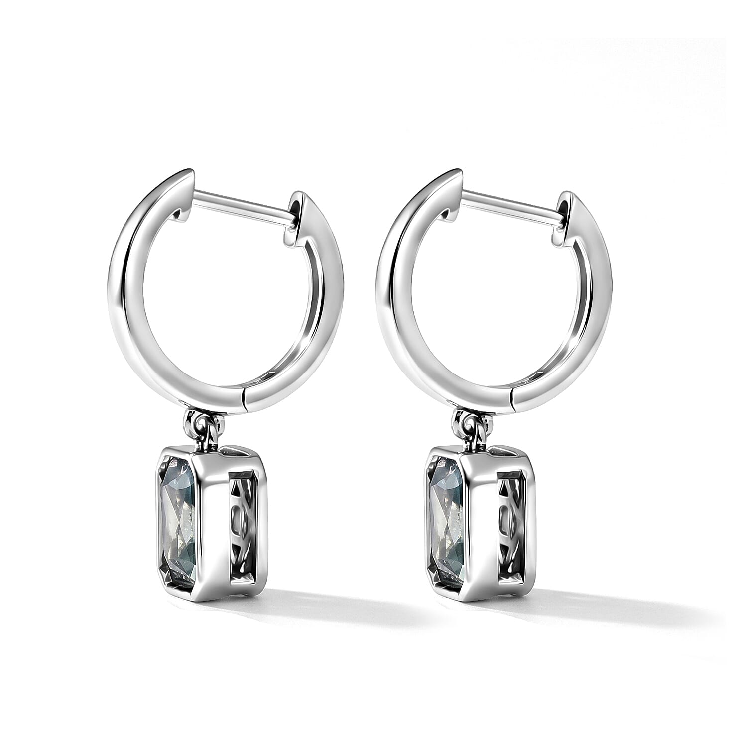 D'Joy - Paraiba Moissanite Full Hoop Earring with Clasp in Rhodium Overlay Sterling Silver 1.90 Ct.