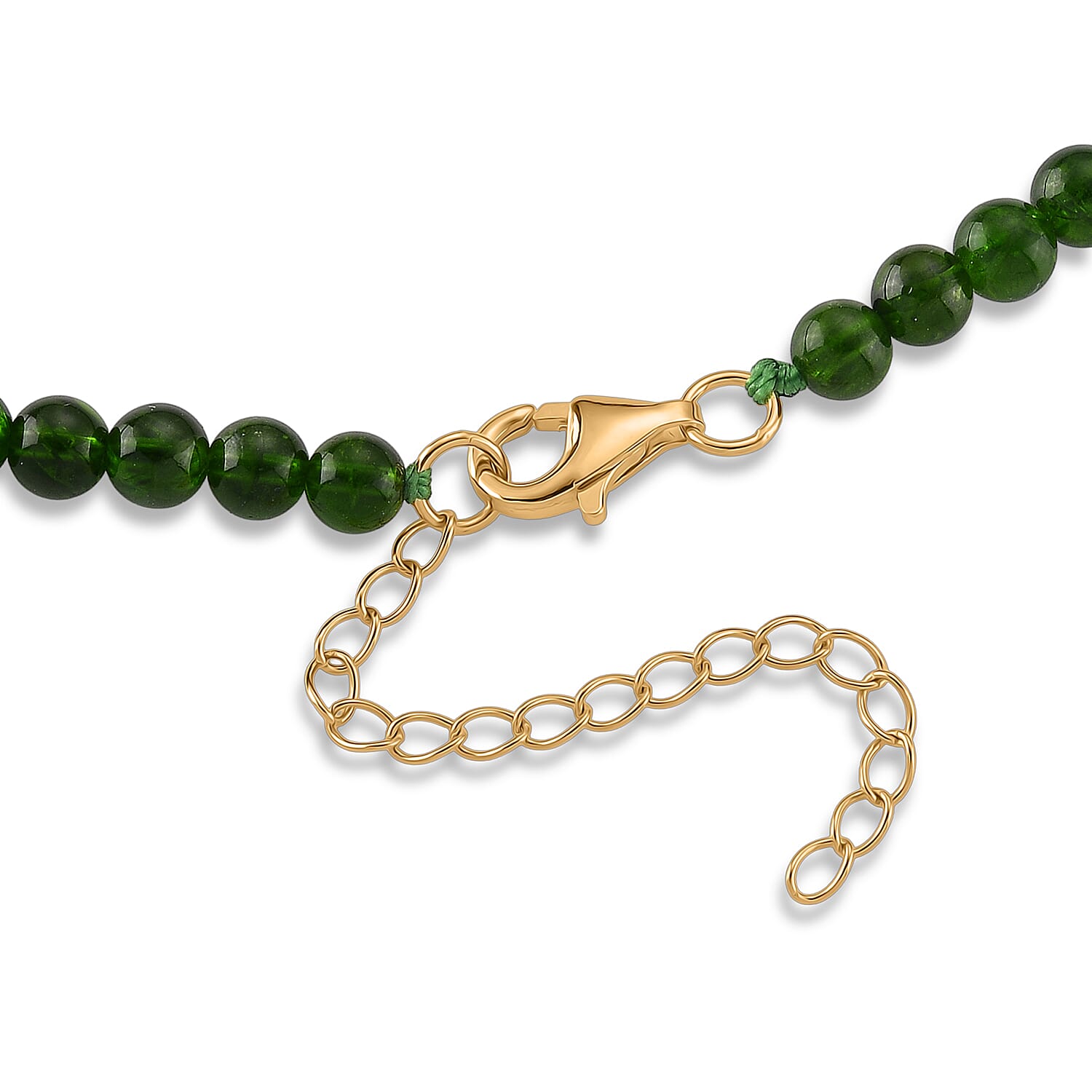 D'Joy - Natural Chrome Diopside Adjustable Beads Necklace (Size - 20-2 Ext) with Lobster Clasp in Yellow Gold Plated Sterling Silver 85.00 Ct.
