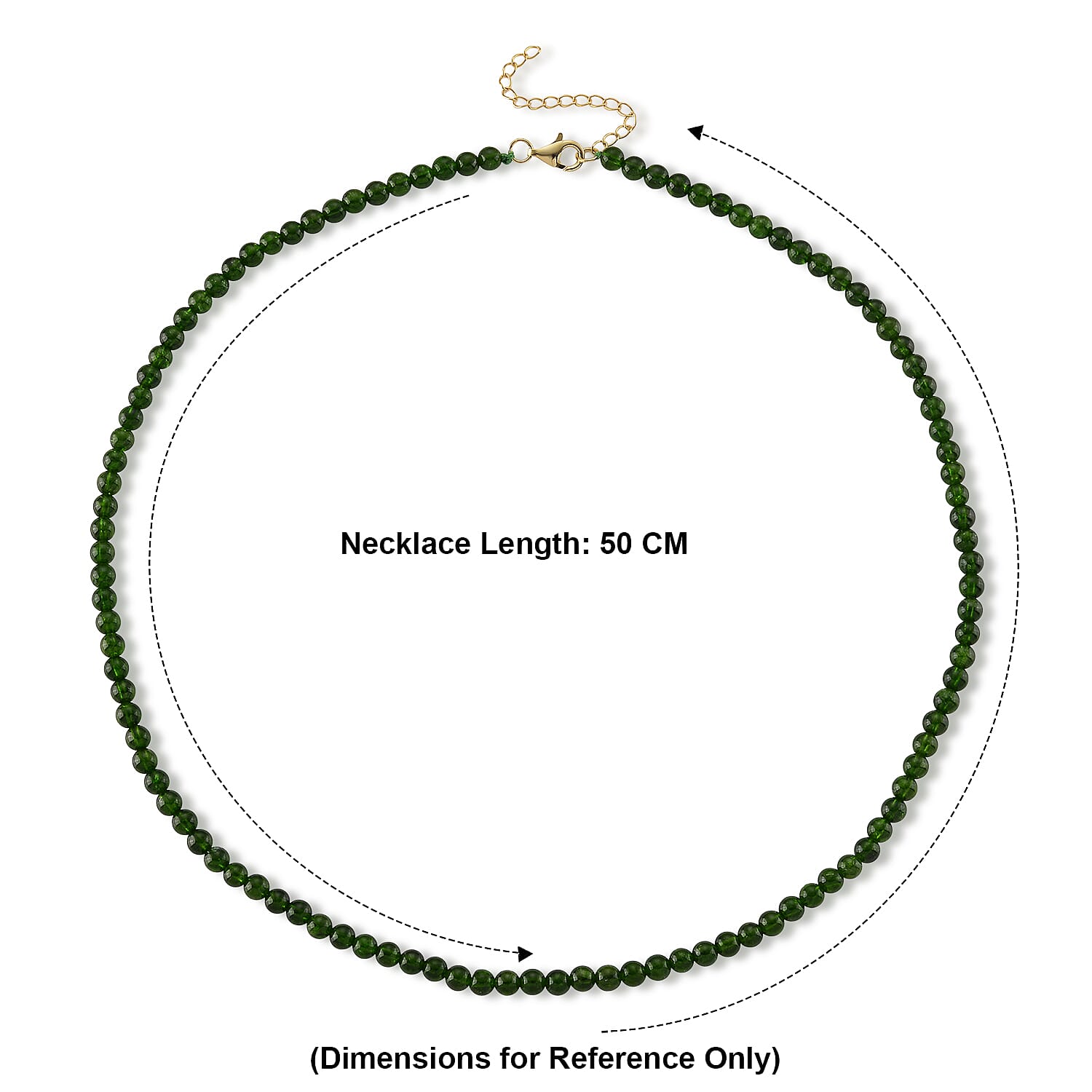 D'Joy - Natural Chrome Diopside Adjustable Beads Necklace (Size - 20-2 Ext) with Lobster Clasp in Yellow Gold Plated Sterling Silver 85.00 Ct.