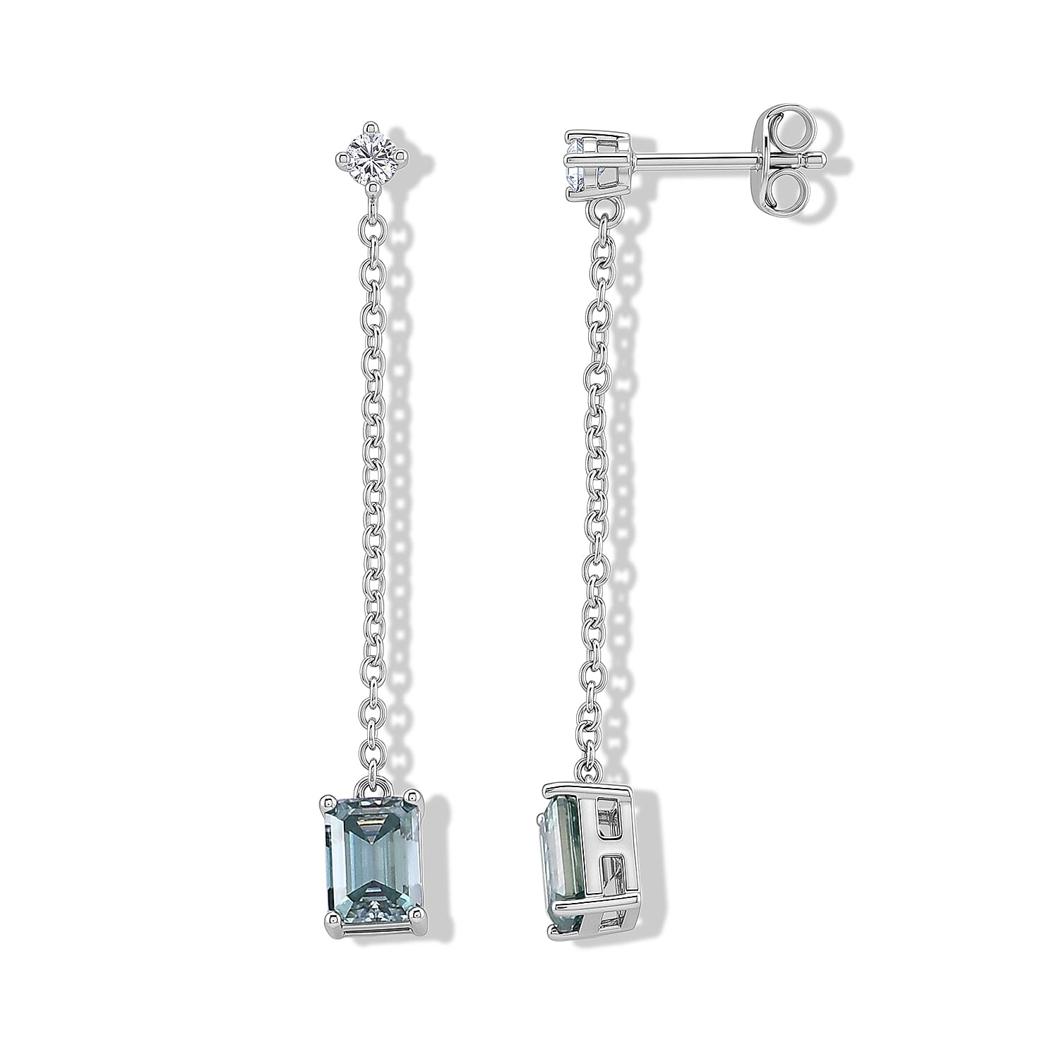 D'Joy - Paraiba Moissanite Dangling Earring with Push Back in Rhodium Overlay Sterling Silver 2.26 Ct.