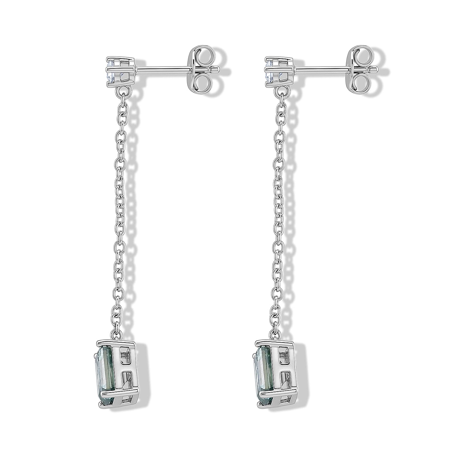 D'Joy - Paraiba Moissanite Dangling Earring with Push Back in Rhodium Overlay Sterling Silver 2.26 Ct.