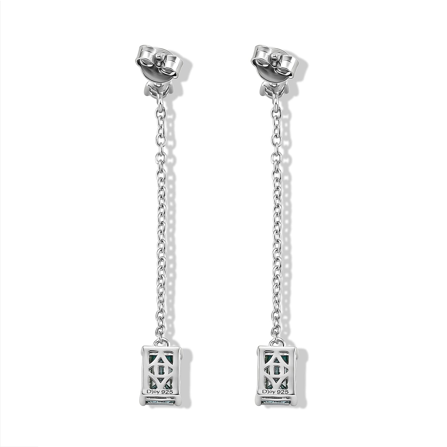 D'Joy - Paraiba Moissanite Dangling Earring with Push Back in Rhodium Overlay Sterling Silver 2.26 Ct.