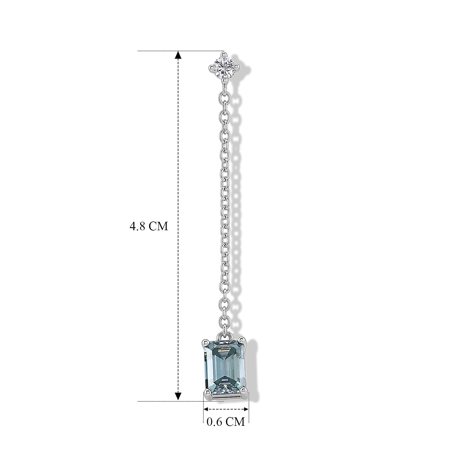 D'Joy - Paraiba Moissanite Dangling Earring with Push Back in Rhodium Overlay Sterling Silver 2.26 Ct.