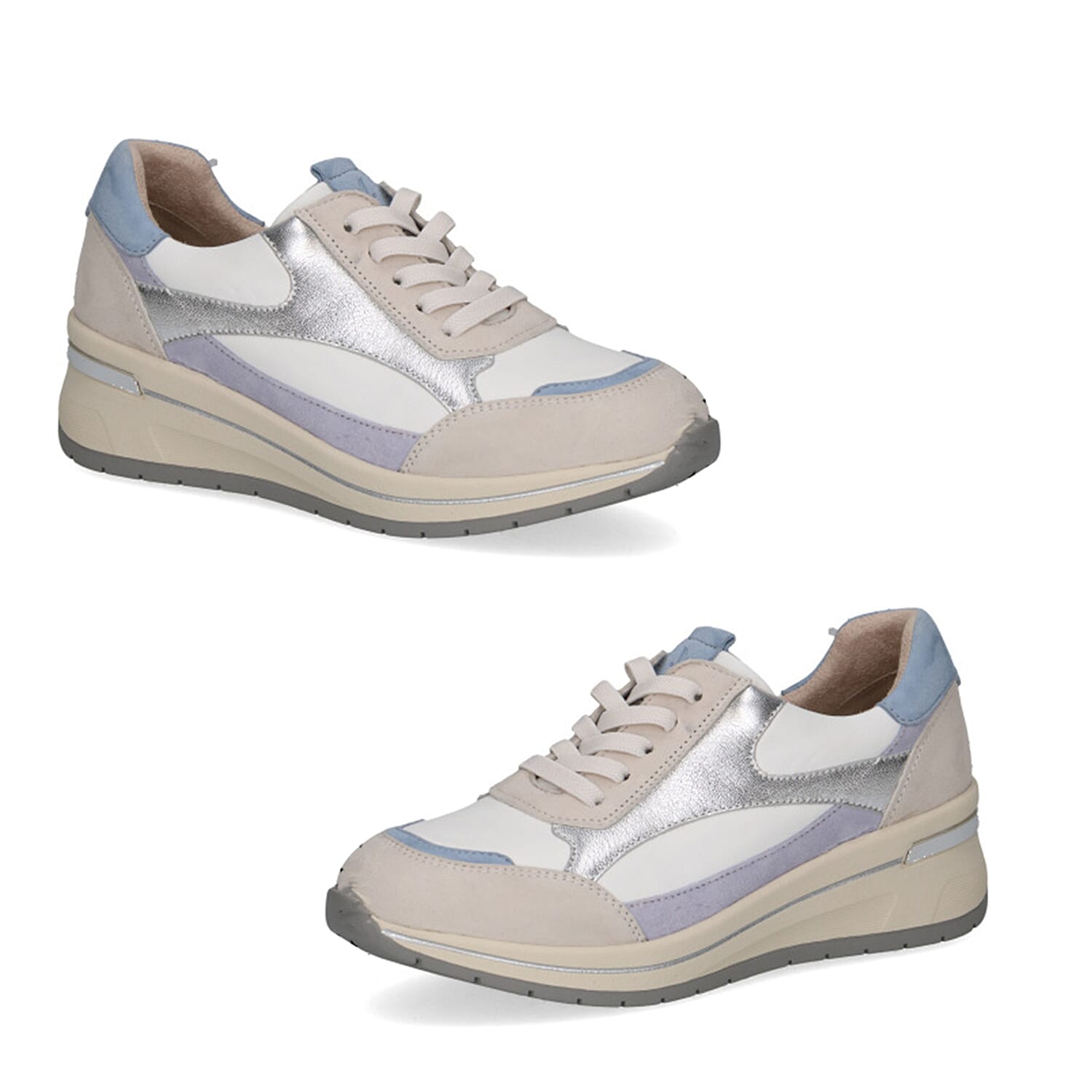Caprice Ladies Danica Lace-Up Multicolour Panel Low Sneaker (Size 3) - White & Silver