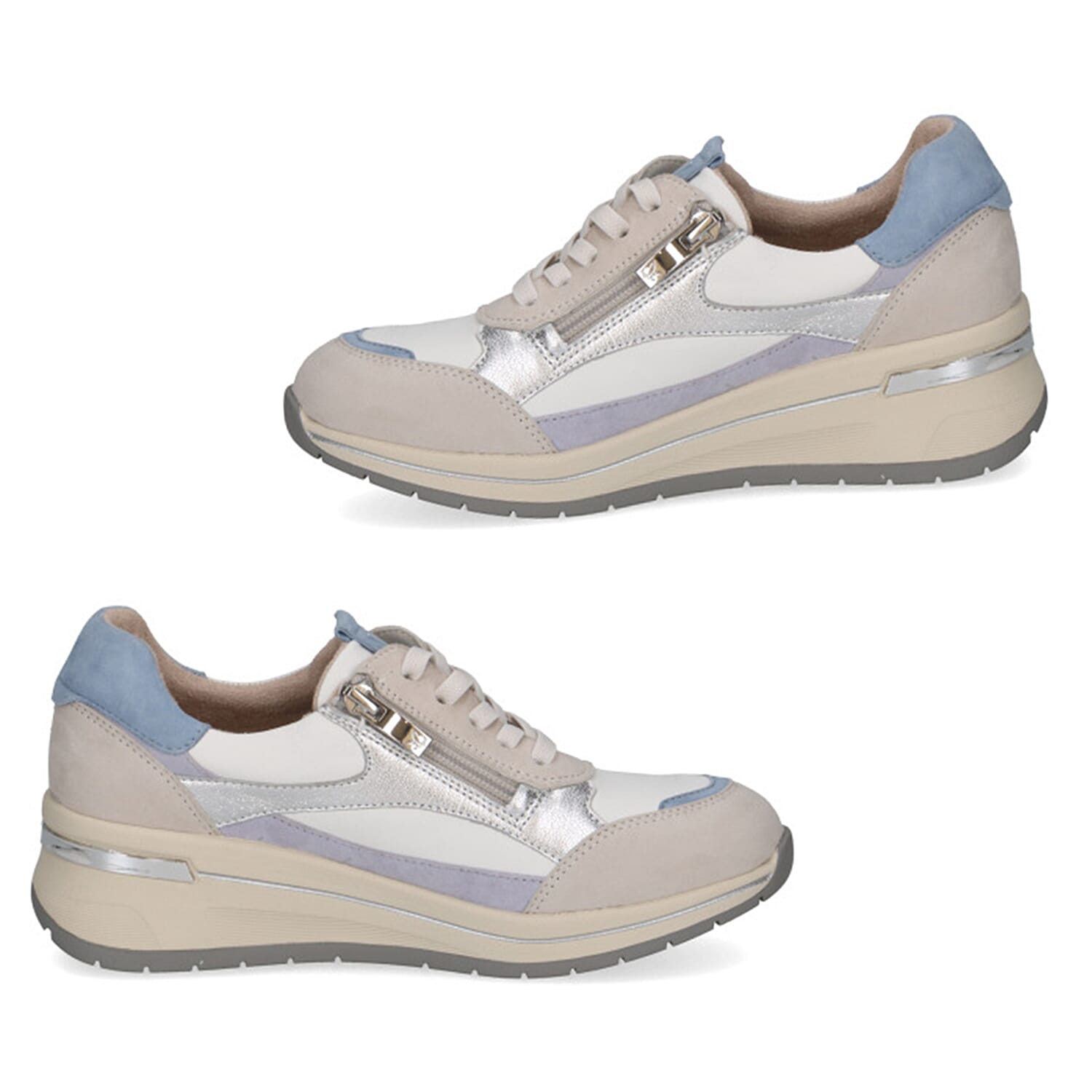Caprice Ladies Danica Lace-Up Multicolour Panel Low Sneaker (Size 3) - White & Silver