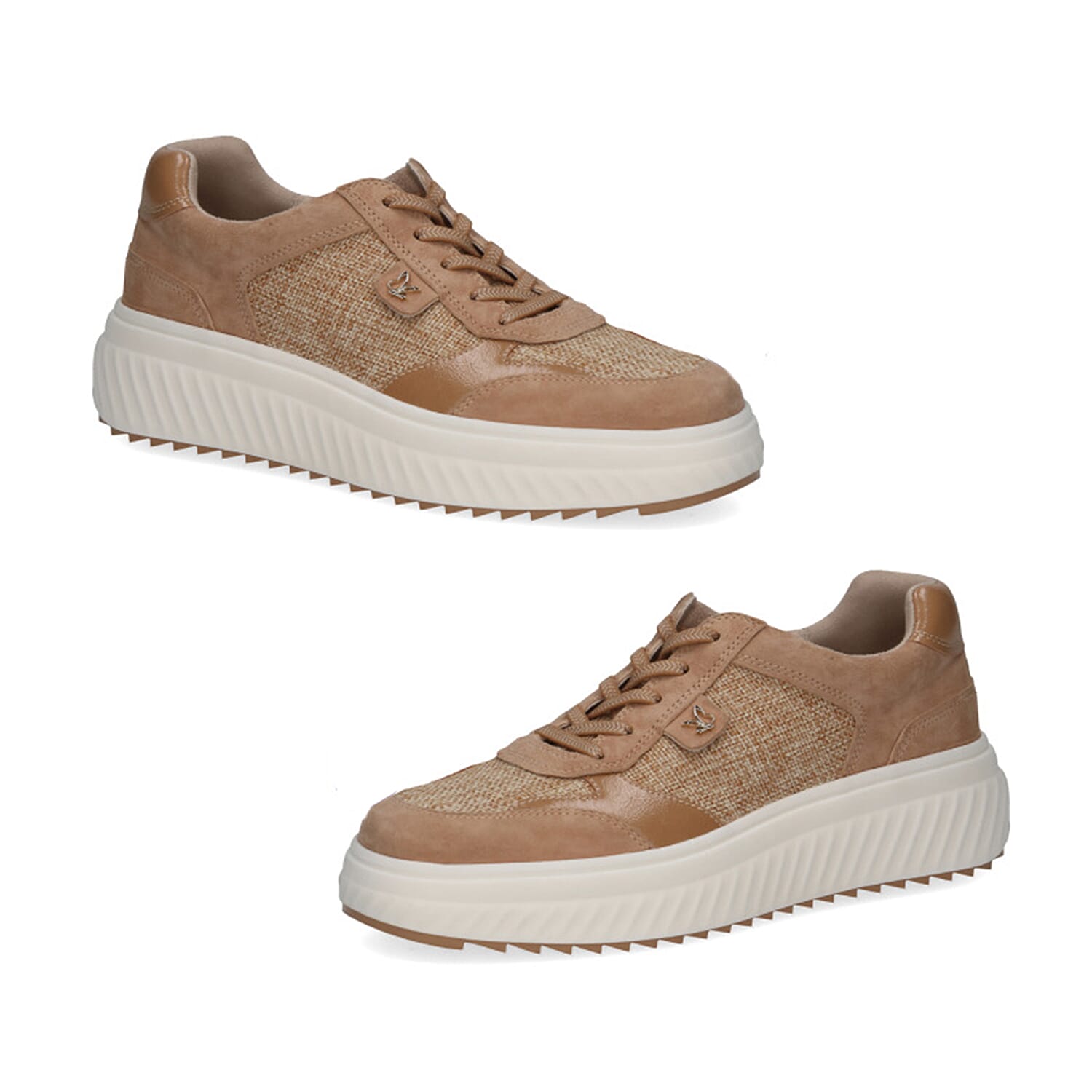 Caprice Fritzy Womens Textured Lace-Up Trainers with Ribbed Platform Sole (Size 3) - Camel
